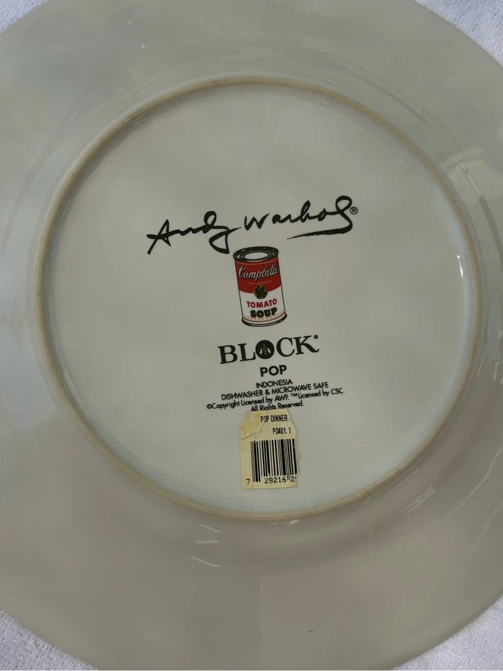 Set of 6 ANDY WARHOL POP ART CAMPBELL’S SOUP Cans 10.5” White Dinner Plate BLOCK